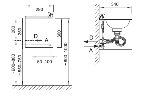 Figure - AFO 01 stainless steel wall-mounted drinking fountain