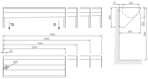 Figure - AUL 04 stainless steel wall mounted trough