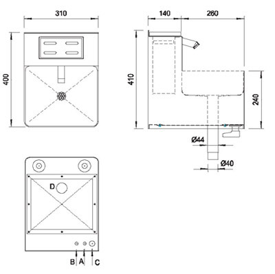 Figure - AUM 012S sensor-controlled stainless steel washbasin with knife sanitation container