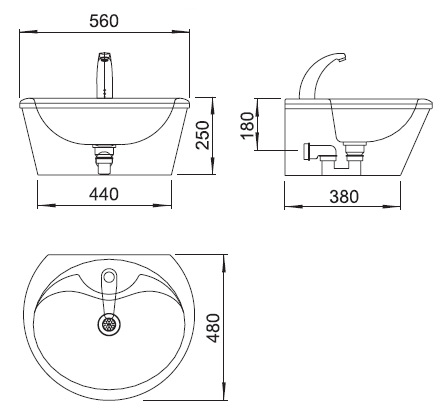 Figure - AUM 013, AUM013N, AUM 013Z stainless steel washbsin with automatic tap