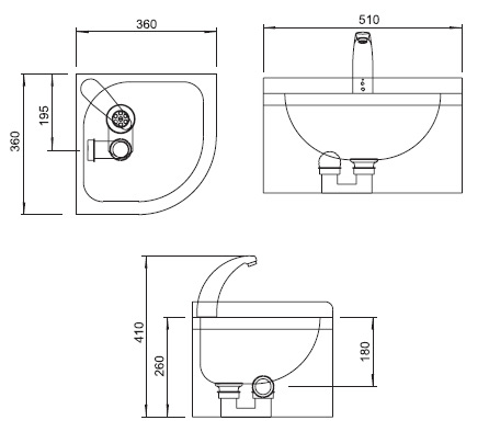 Figure - AUM 014 stainless steel washbasin designed for corner