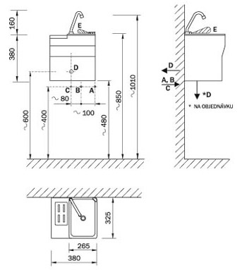Figure - AUM 07S sensor-controlled stainless steel washbasin with knife sanitation container