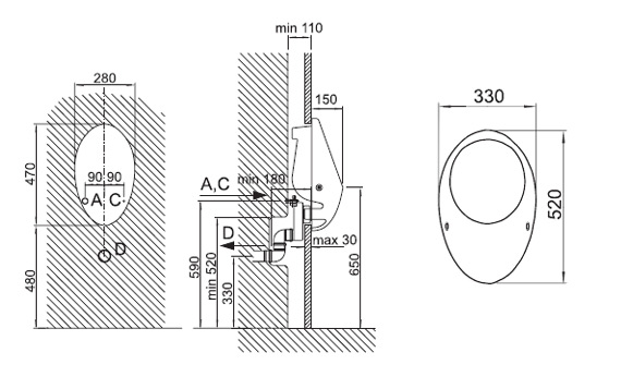 Figure - AUP 31 automatic JOLY urinal with thermal sensor
