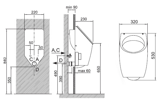 Figure - AUP 32 automatic VISIT urinal with automatic flushing system