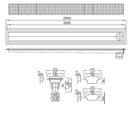 Figure - OZ 01 stainless floor channel 2000 x 180 mm