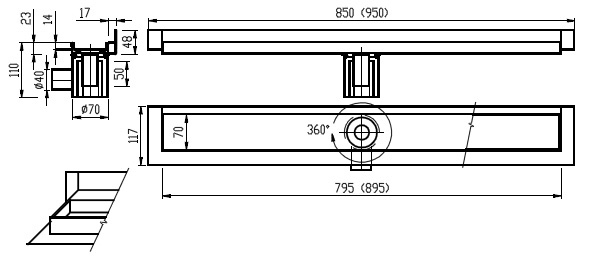 Figure - PZ 014 draining trough for embedding of tiles, paving ? to the wall