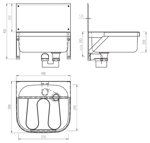 Figure - VL 04 stainless steel wall bucket sink with reversible grid