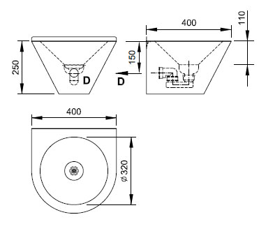 Figure - AUM 027 (Sensor-controlled) stainless conical wall-hung washbasin