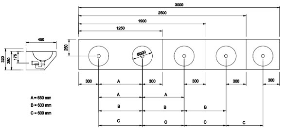Figure - PUN 02 stainless steel multiple-bowl unit - wall-hung, fully sheathed
