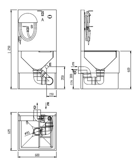Figure - VLK 03 stainless bucket sink to discharge chemical WCs