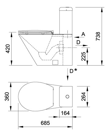 Figure - AUZ 06N stainless steel toilet including flushing cistern, for free standing