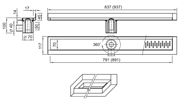 Figure - PZ 011L, PZ 011P corner floor channel (to 2 walls)