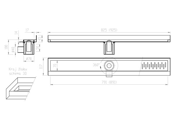 Figure - PZ 011LP floor draining trough between three walls
