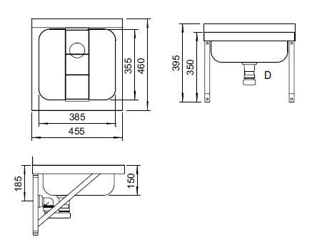 Figure - VL 05 stainless steel wall-mounted bucket sink with grid